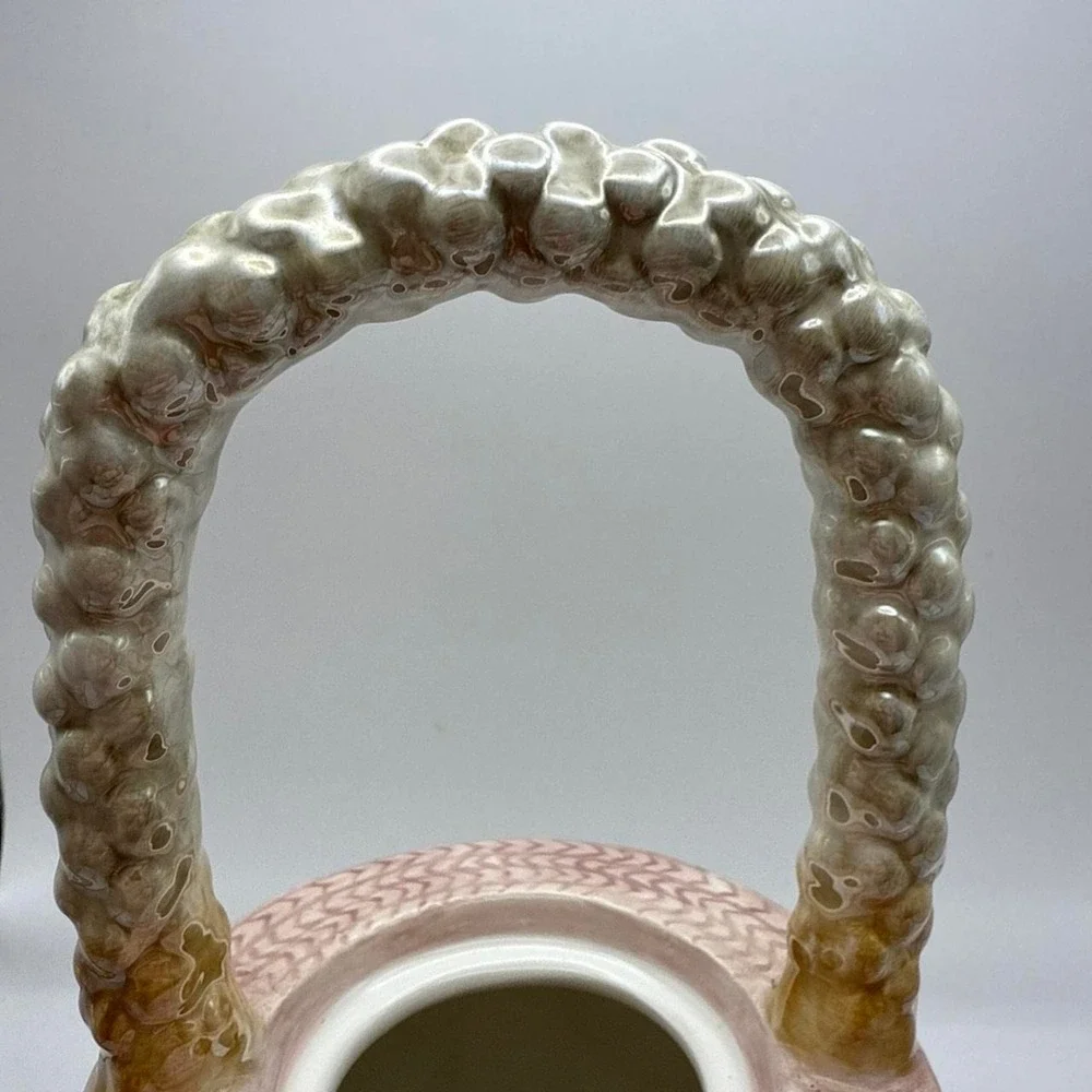 Cream and pink beaded floral teapot